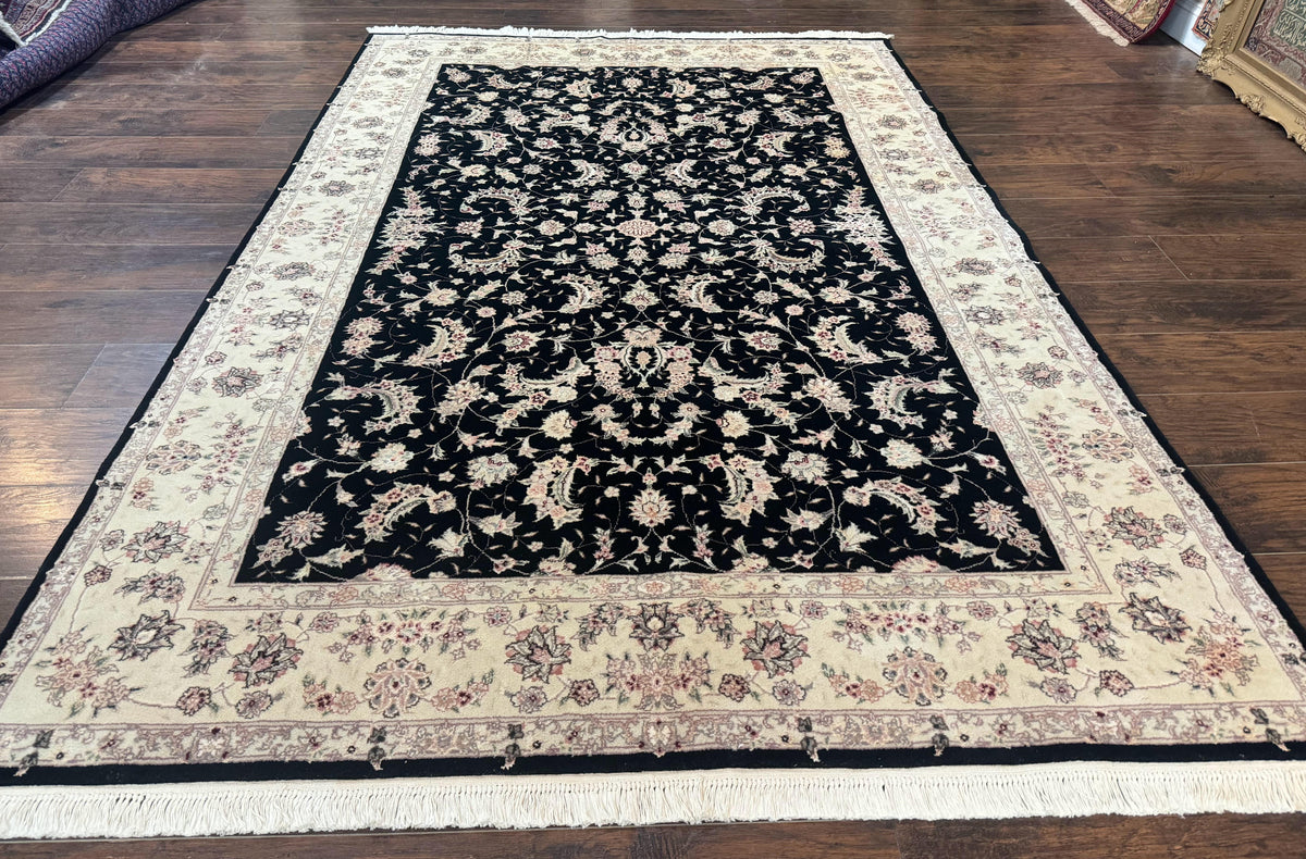 Sino Persian Rug 6x9, Black and Ivory, Wool and Silk Highlights, Handmade - Jewel Rugs, view 2