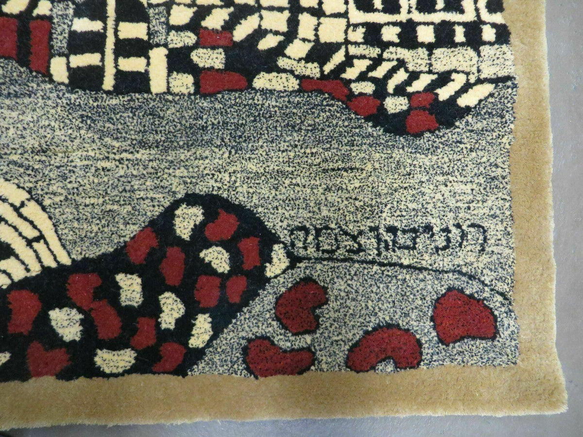 3' X 4' Vintage Hand Crafted Israel Wool Rug Carpet Wall Hanging Signed Hebrew - Jewel Rugs, view 9