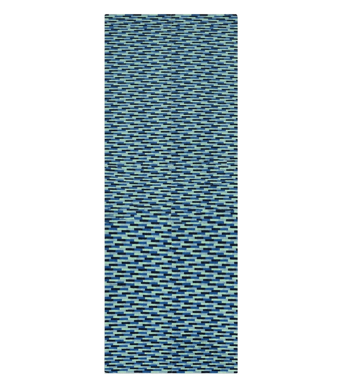 Wide Runner Rug 4.7 x 12, Blue Multicolor Contemporary Wool Power Loomed Rug, Mosiac Design - Jewel Rugs