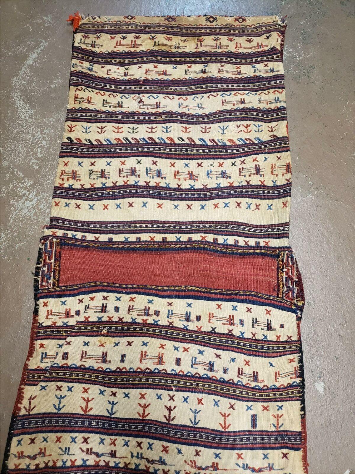 26" X 56" Antique Handmade Authentic Tribal Wool Rug Double Bag Tobreh - Jewel Rugs, view 10