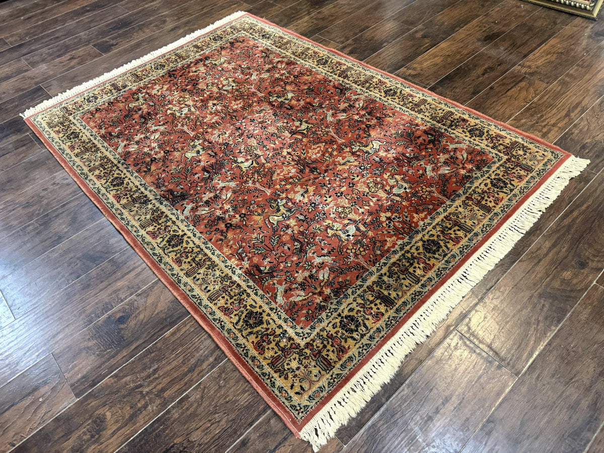 Persian Hunting Design Rug 4.7 x 6.5, Hunting Scene, Red-Orange, Wool, Belgian Power Loomed Carpet - Jewel Rugs, view 13
