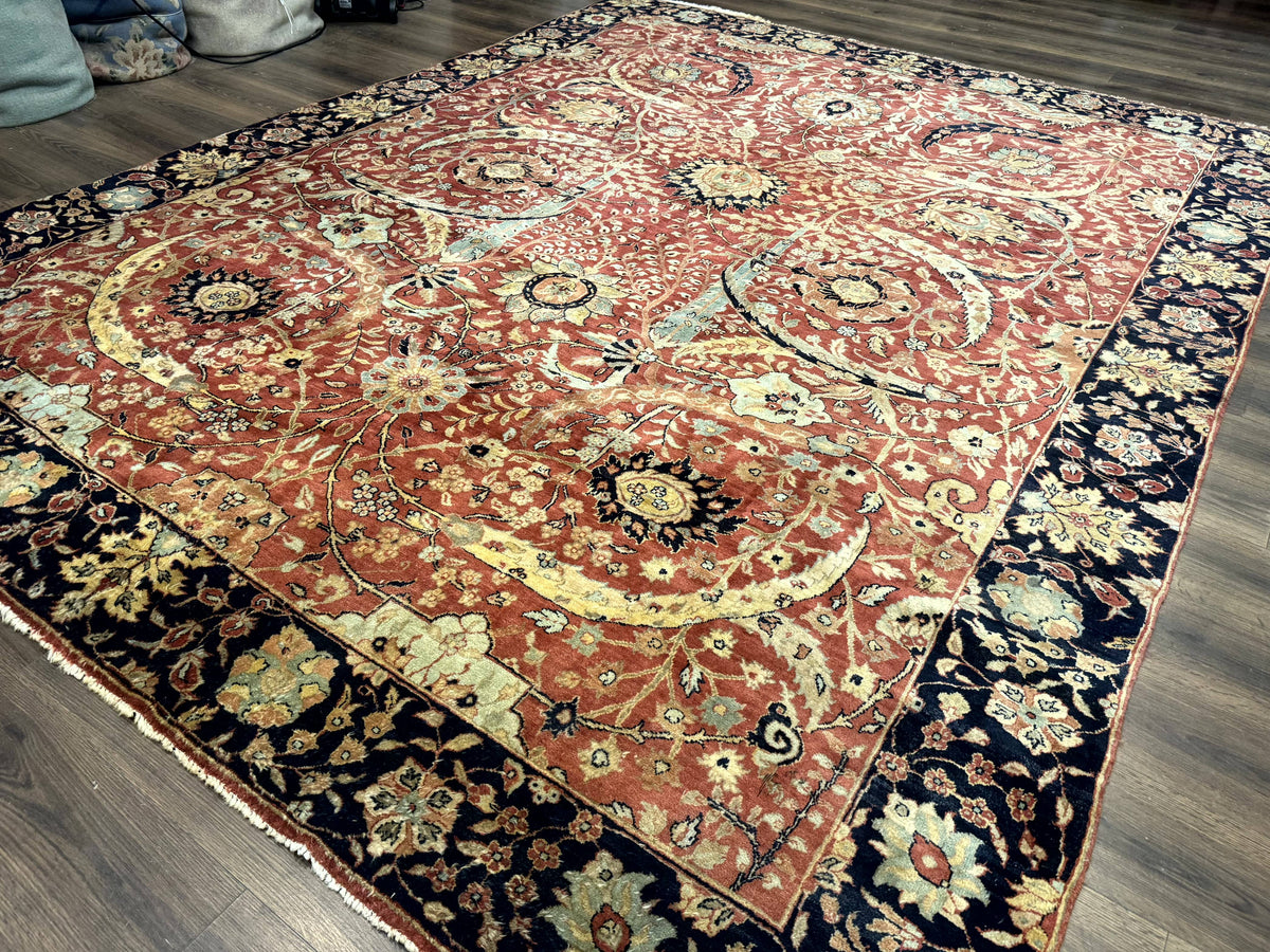 Indian Agra Rug 9x11, Terracotta and Navy Blue, Sickle Leaf Rug - Jewel Rugs, view 3