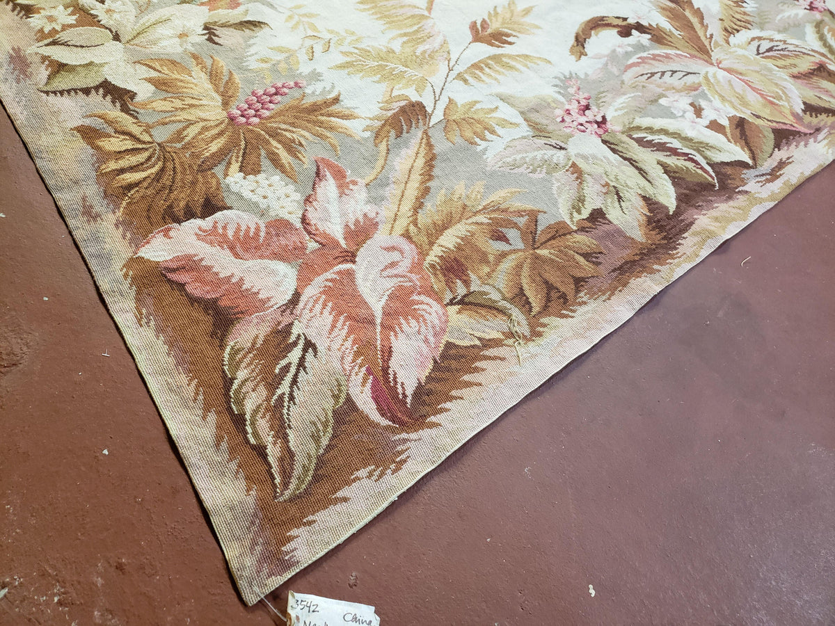 7' 7" x 9' 8" Needlepoint Rug Floral Beige Flat Weave Carpet 8x10 Handmade New Area Rug - Jewel Rugs, view 8