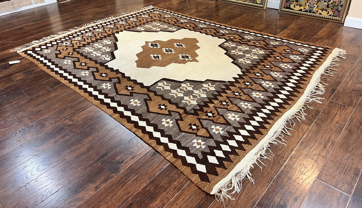 Antique Persian Fars Kilim Rug 8x11, Wool, Boho Tribal Persian Shiraz Flatweave Carpet, Semi Open Field, Geometric, Handmade, Vintage Semi Antique - Jewel Rugs, view 12