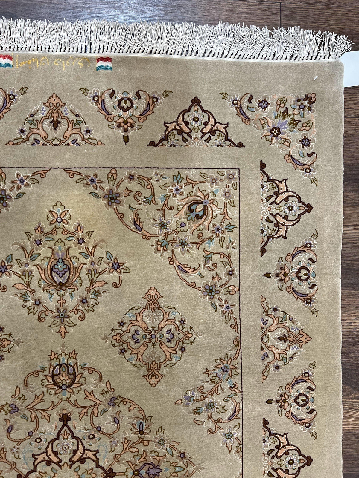 Very Fine Persian Isfahan Rug 3x5 ft with Signature, Kork Wool on Silk Foundation, Gray-Taupe Vintage Hand Knotted Oriental Carpet, 60 Raj 460 KPSI - Jewel Rugs, view 7