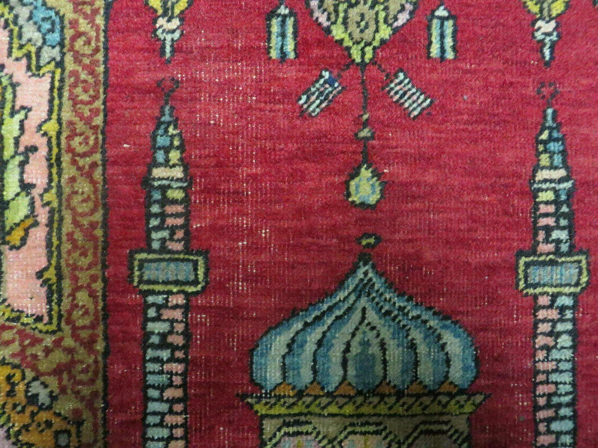 4' X 6' Antique 1920s Handmade Turkish Mehrab Design Wool Rug Lantern Beautiful - Jewel Rugs, view 11