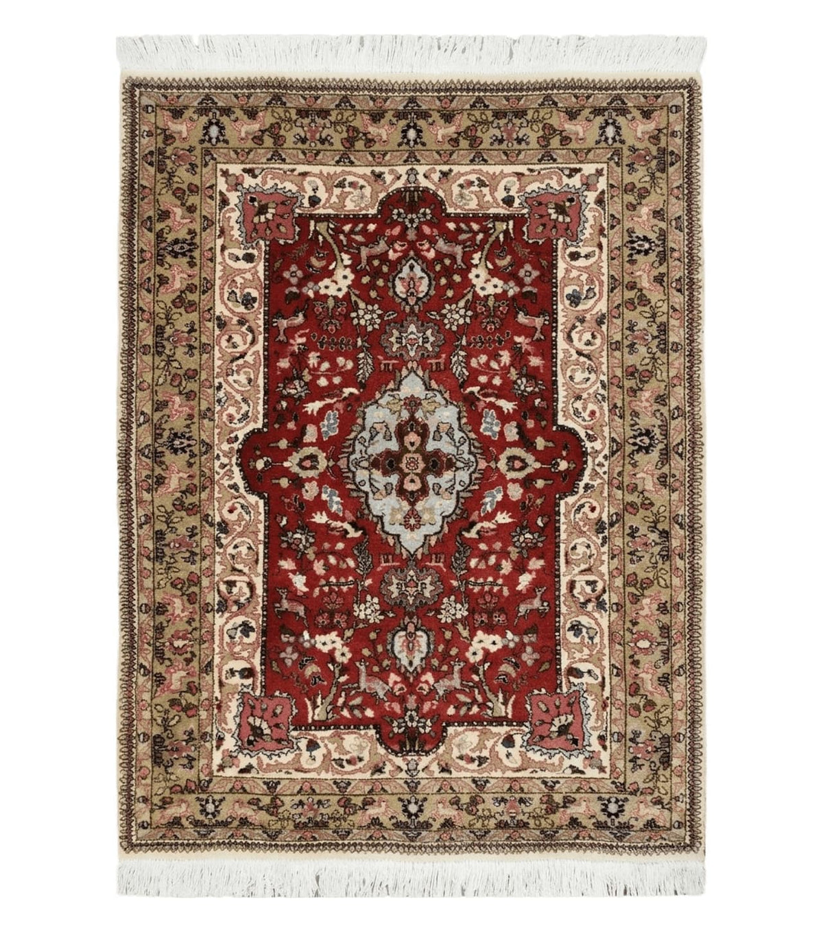 5' X 6' Vintage Handmade Indian Agra Wool Red and Beige Oriental Rug Traditional Classical Interior Home Décor - Jewel Rugs
