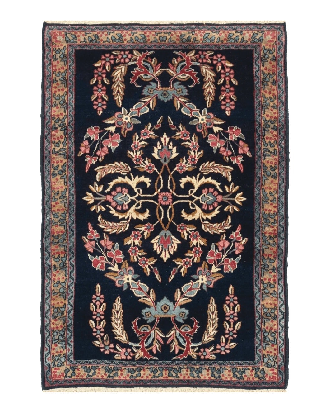 Antique Persian Kerman Rug 2.8 x 4, Navy Blue, Floral - Jewel Rugs