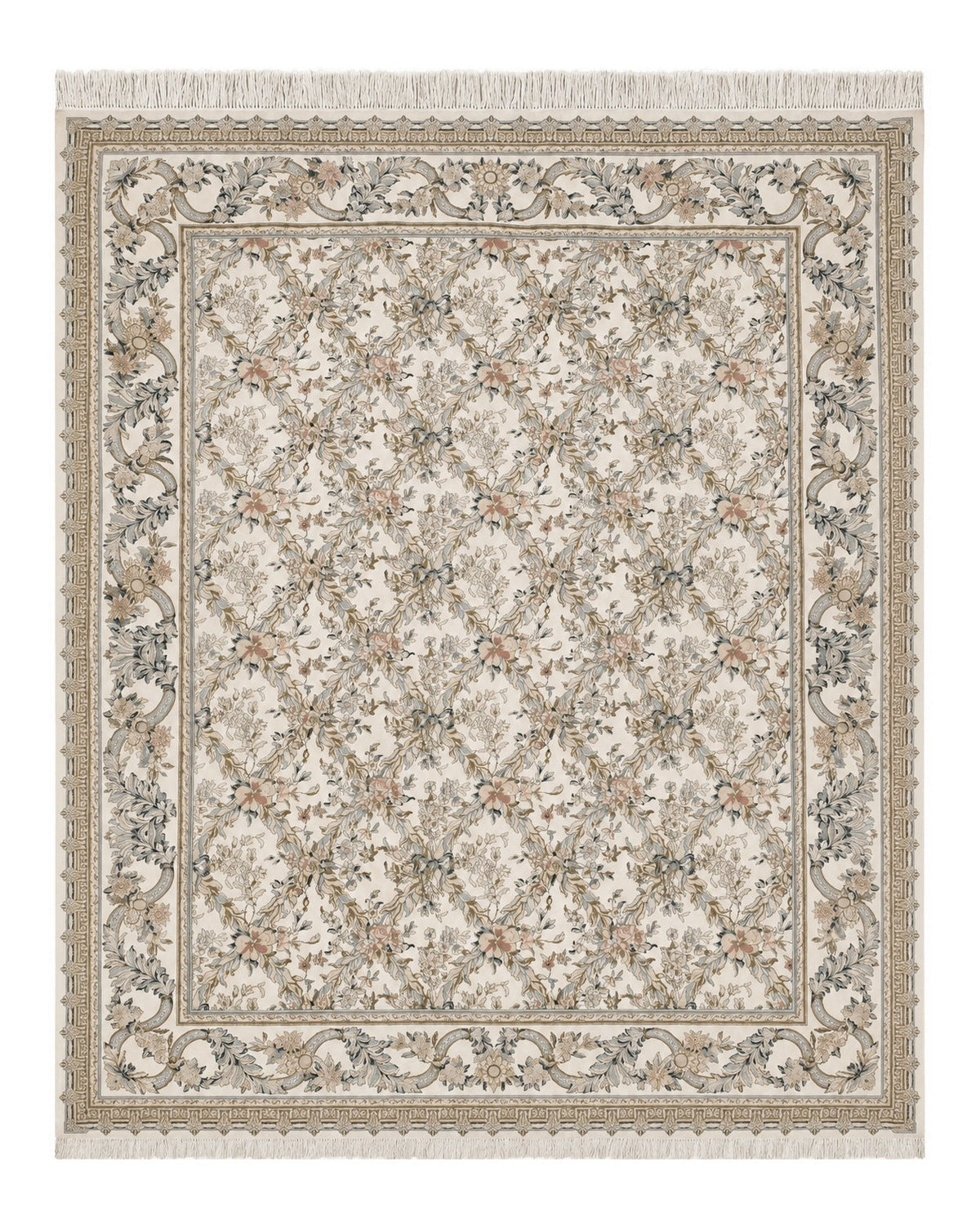 Pak Persian Floral Rug 11 x 12.6, Ivory, Very Fine, Hand Knotted - Jewel Rugs
