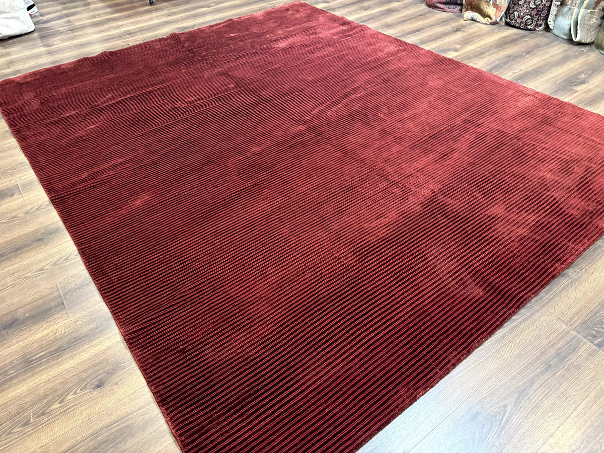 Modern Tibetan Rug 8x10, Red, Stripes, Handmade Wool Thick Pile Carpet - Jewel Rugs, view 5