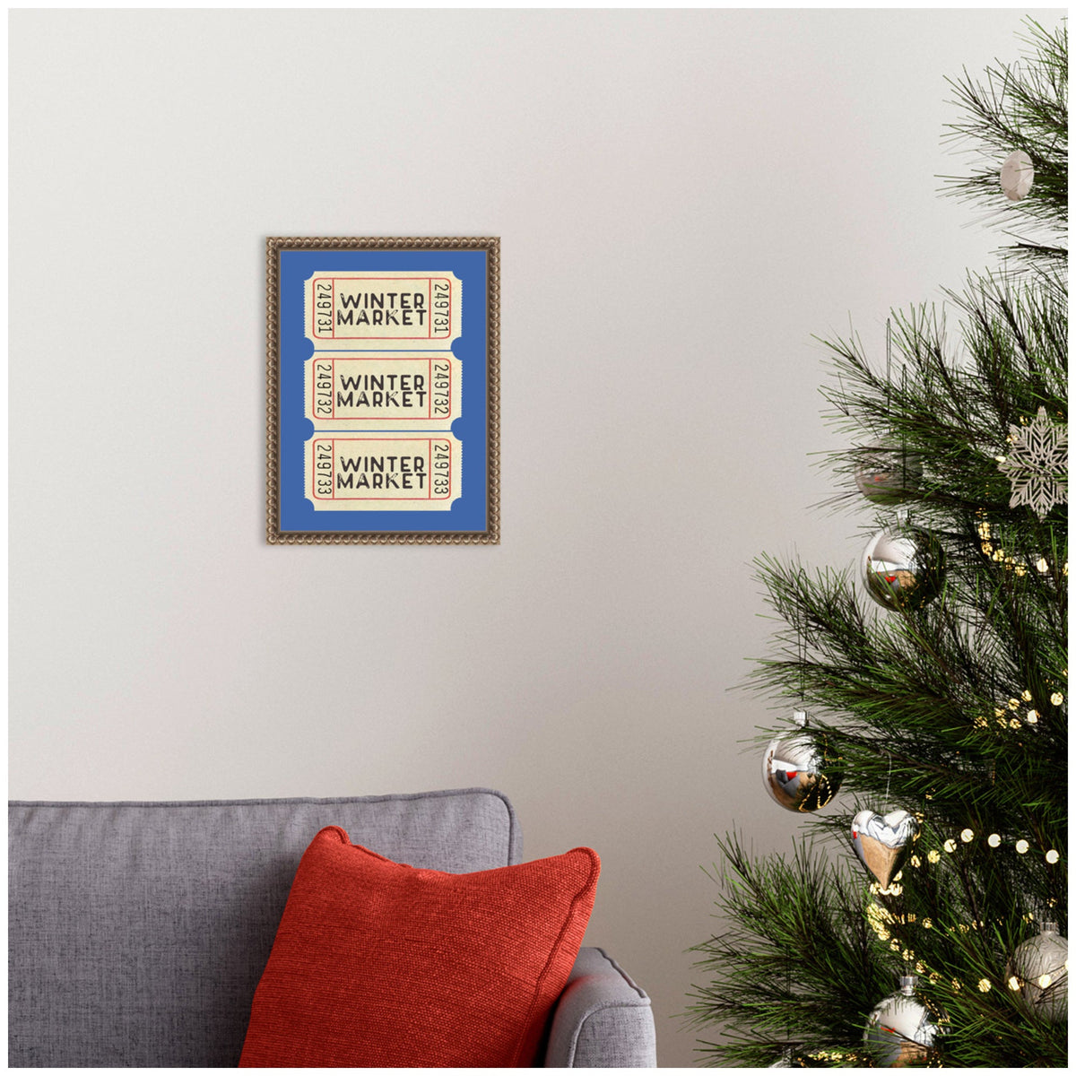 Winter Market Ticket by Kikiandnim Framed Canvas Wall Art Print