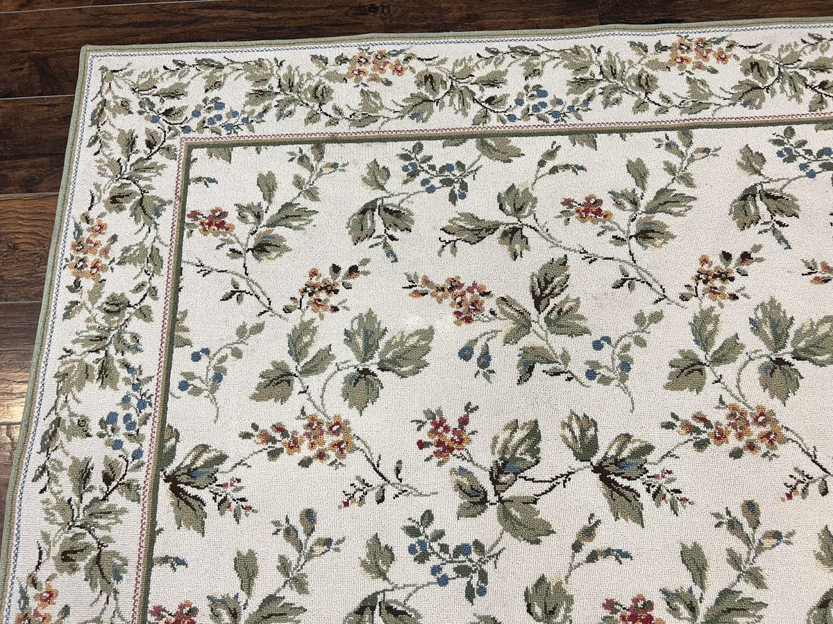 Vintage Stark Carpet 7x10, Ivory and Green, European Aubusson Design, Allover Pattern, Stark Rug - Jewel Rugs, view 6