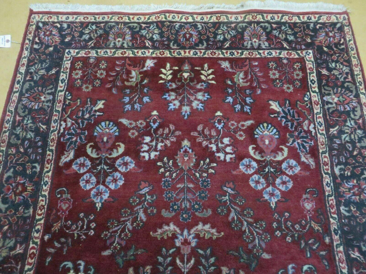 4' X 6' Vintage Handmade Fine India Jaipur Floral Oriental Wool Rug Red Nice - Jewel Rugs, view 3