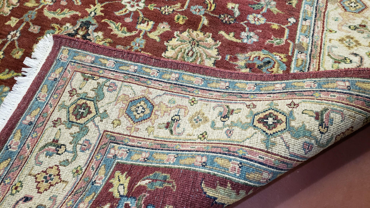 8x12 Indo-Mahal Rug, Floral Allover, Red & Beige, Wool Vintage Handmade Traditional Carpet - Jewel Rugs, view 11