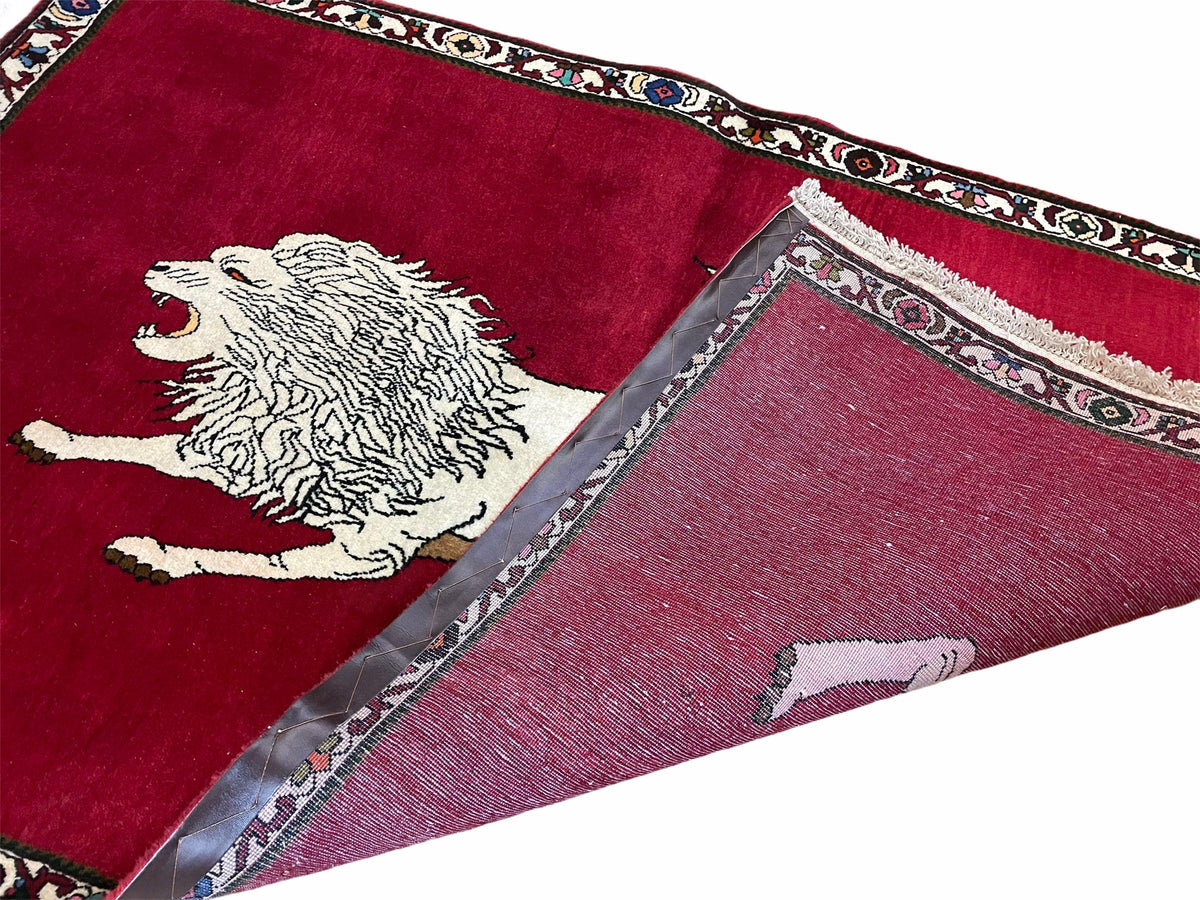 4 X 6 Handmade Hand-Knotted Quality Wool Rug Zagros Lion Red Ivory Tribal Rug - Jewel Rugs, view 8