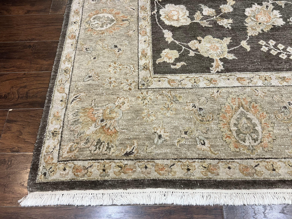 Indo Persian Rug 9x12, Sultanabad Indian Carpet, Dark Brown, Hand Knotted Vintage Wool Rug - Jewel Rugs, view 9