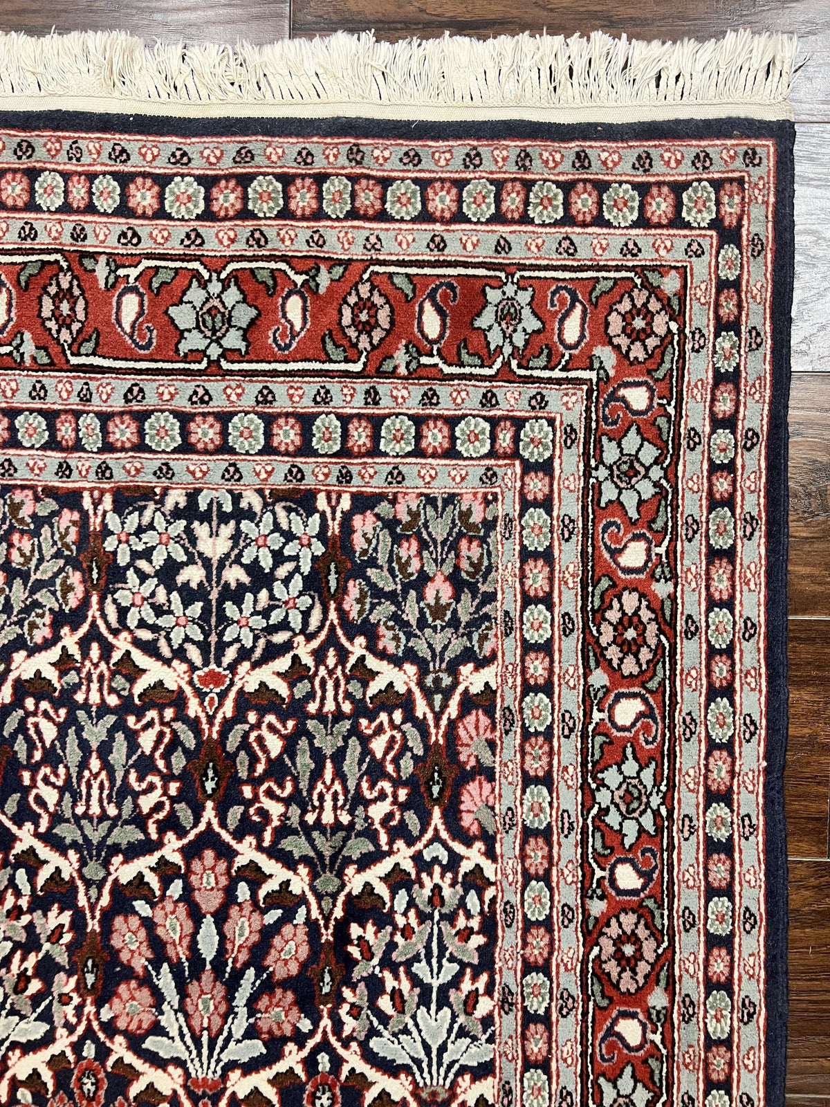 Pak Persian Rug 3x4, Wool Hand Knotted Vintage Traditional Carpet, Navy Blue & Red, Very Fine Small Handmade Floral Rug - Jewel Rugs, view 8