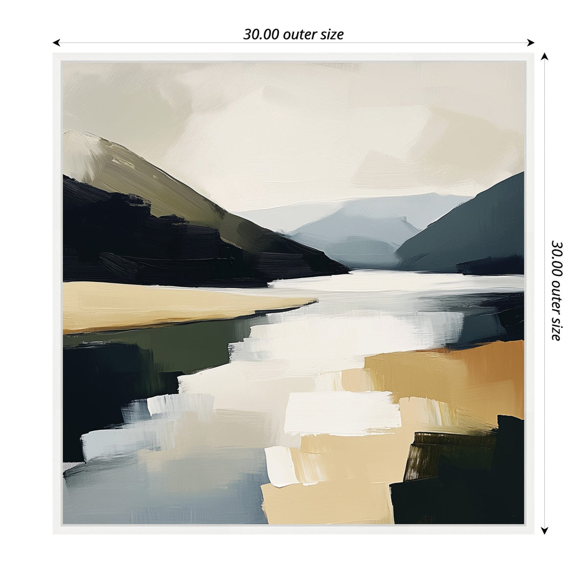 Sylvie Mountain Lake Modern Abstract Landscape Framed Canvas by The Creative Bunch Studio