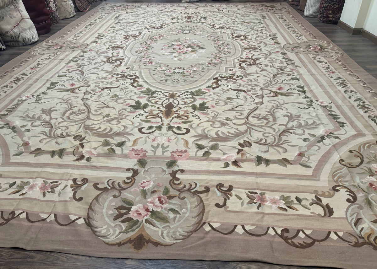 Palace Sized Aubusson Rug 13 x 20, Flatweave Aubusson Weave, Oversized Rug, European French Elegant Design - Jewel Rugs, view 2