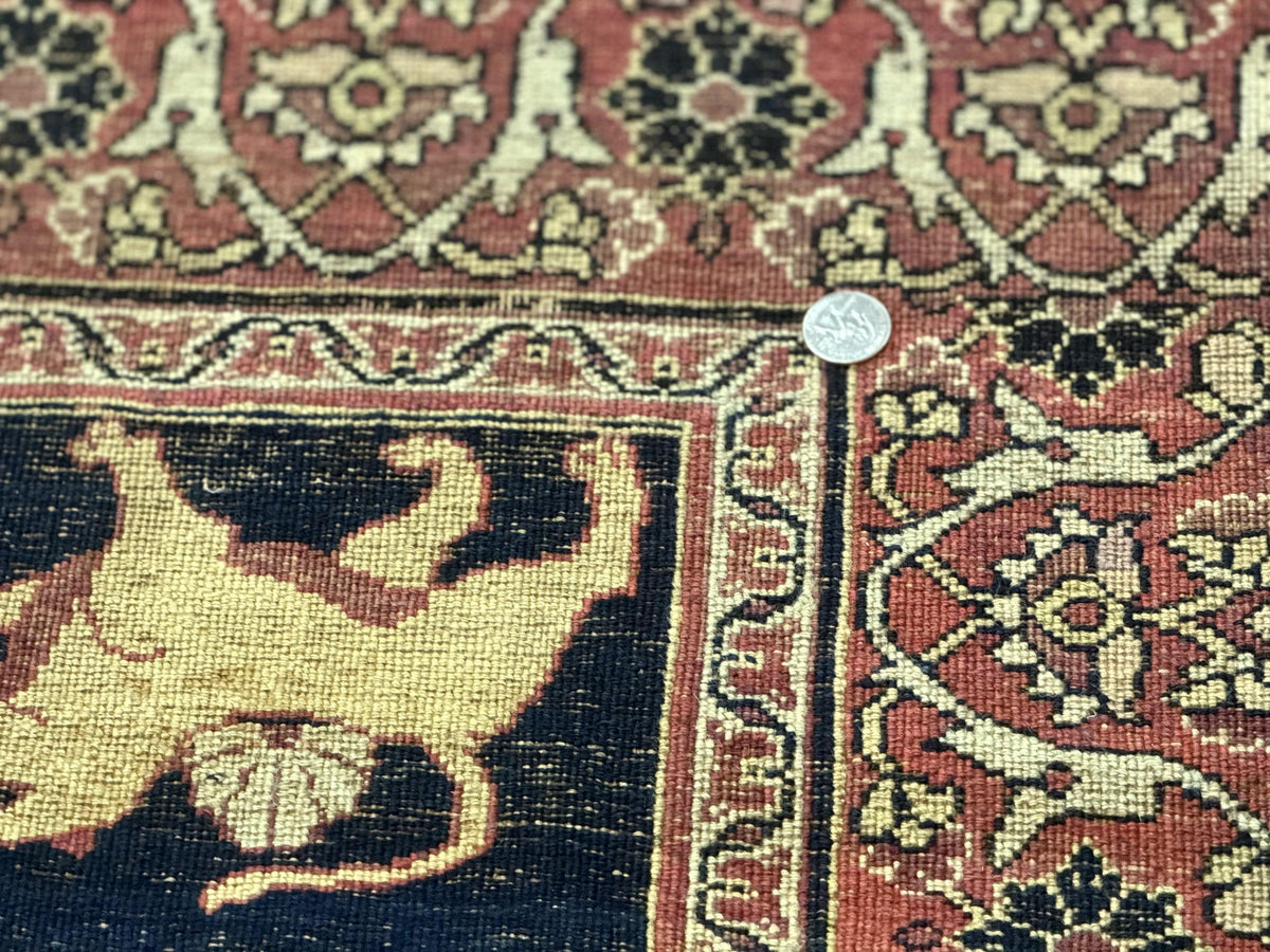 Antique Persian Mashad Rug 4x6, Semi Open Field, Navy Blue, Lion Pictorials, Triple Medallion, Dorokhsh Rug - Jewel Rugs, view 11