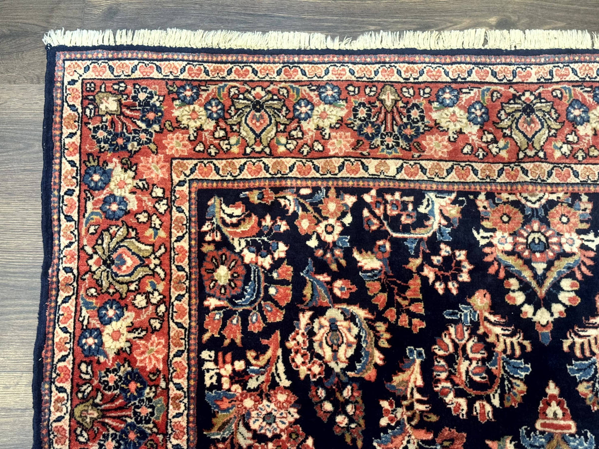 Navy Blue Persian Rug 4x6, Sarouk Mohajeran Carpet, Antique Persian Rug, Floral - Jewel Rugs, view 6
