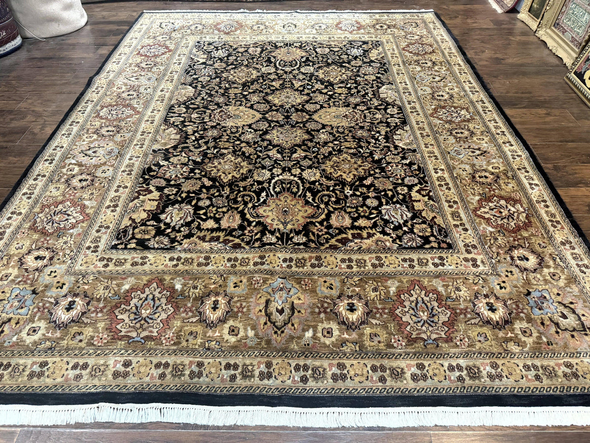 Indo Persian Rug 9x12, Floral Allover, Midnight Blue, Handmade Vintage Wool Oriental Carpet - Jewel Rugs, view 2