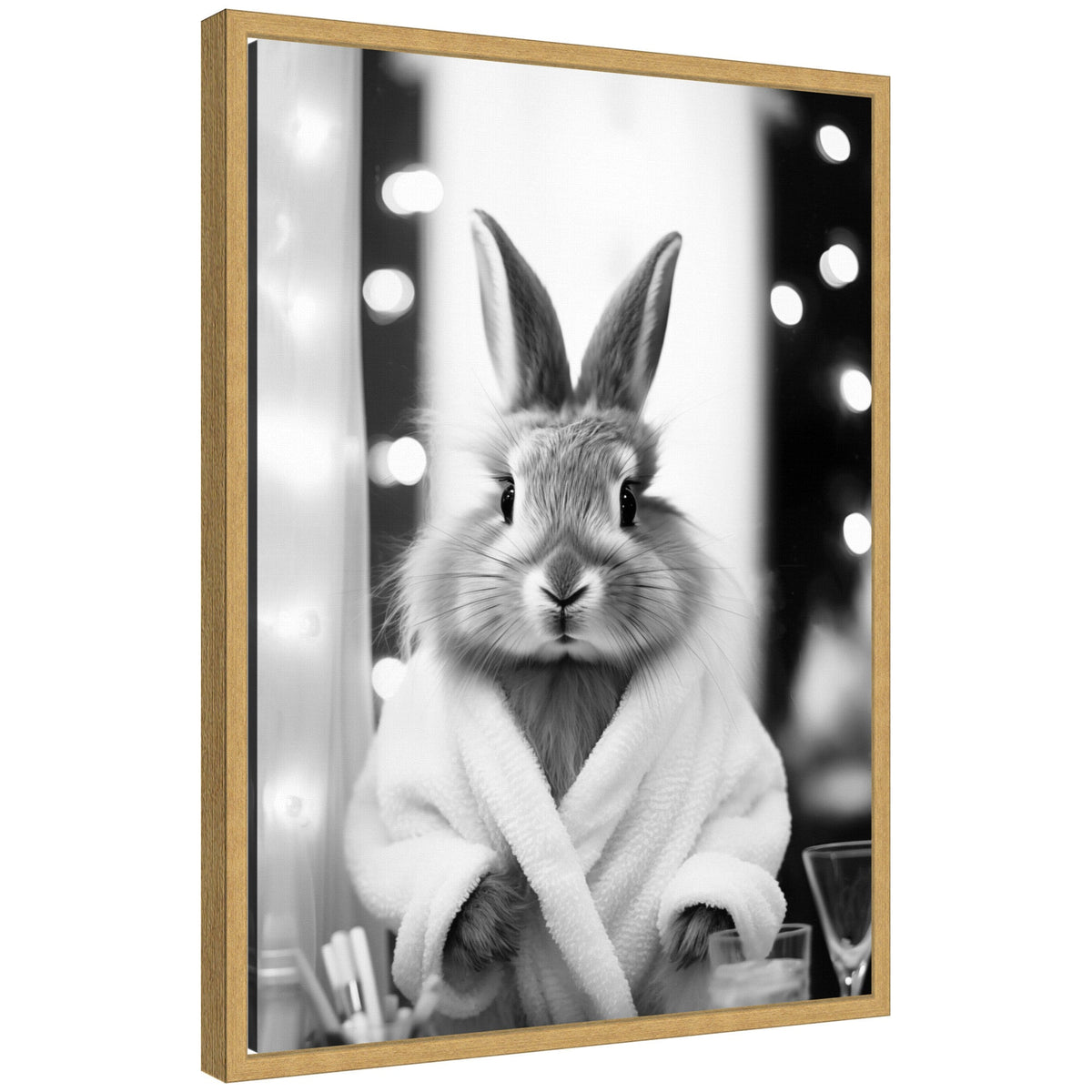 Sylvie Bunny Glam Bathroom Art Towel Robe Black and White Framed Canvas by The Creative Bunch Studio