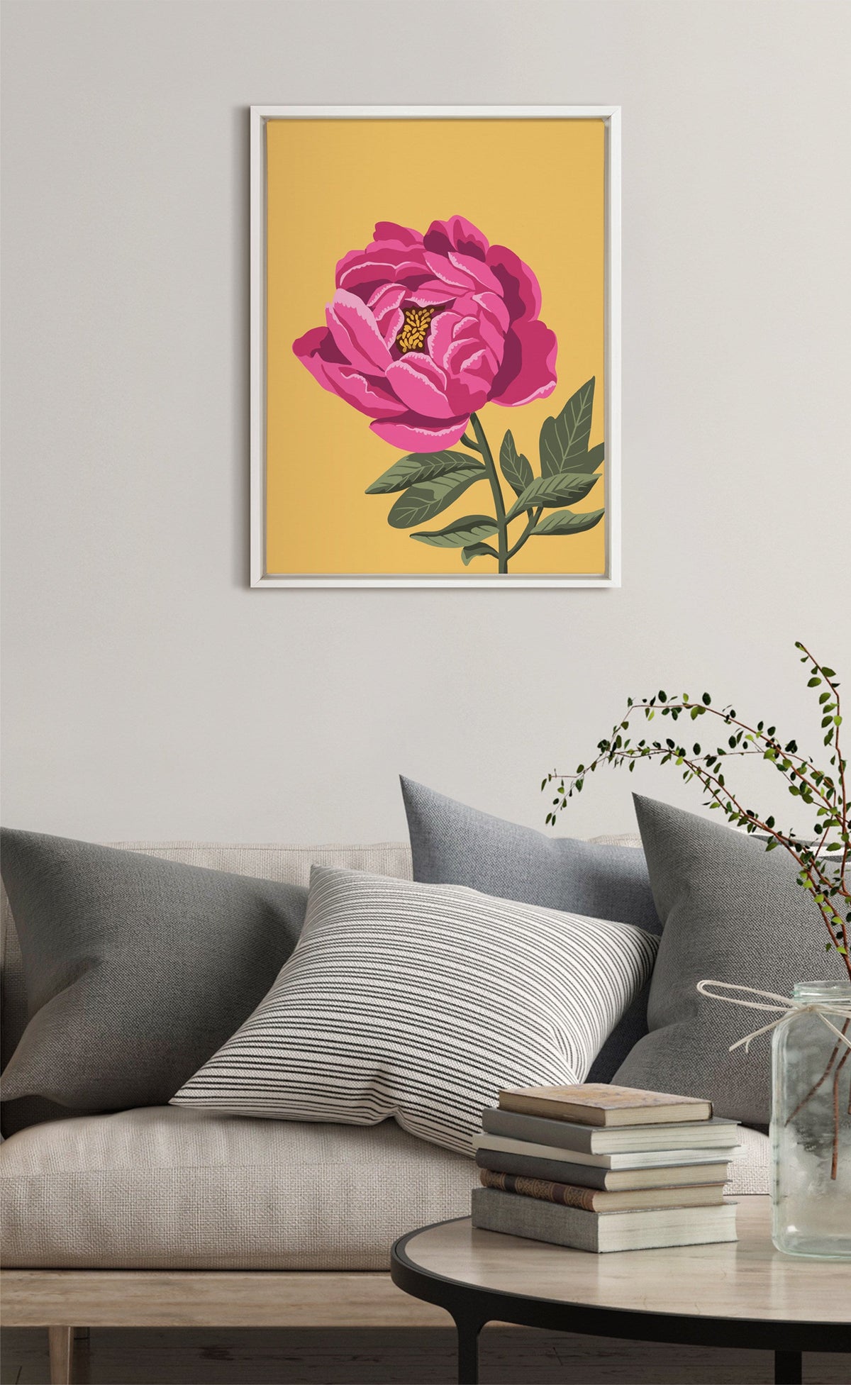Sylvie Bright Peony Framed Canvas by Maria Filar