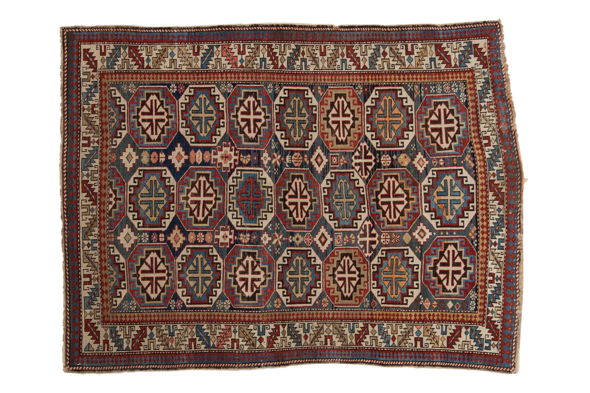 4x5 Vintage Caucasian Square Rug
