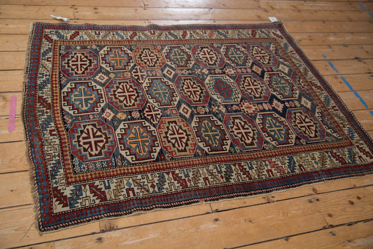 4x5 Vintage Caucasian Square Rug