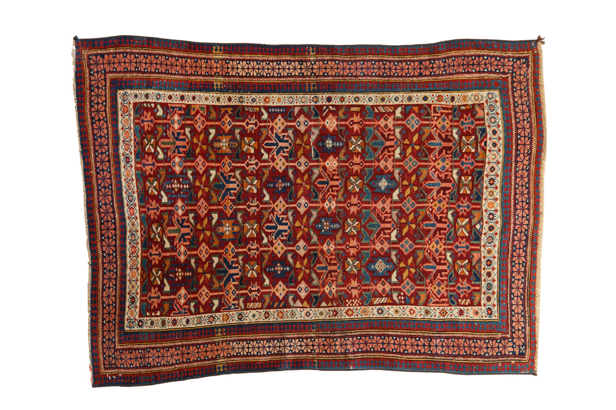 4x5 Antique Caucasian Square Rug