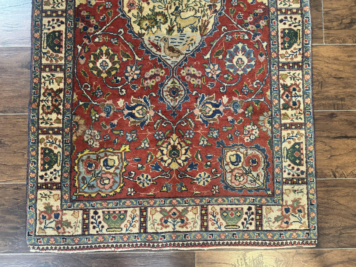 Small Persian Tabriz Rug 2.8 x 4.7, Red, Animal Pictorials, Semi Antique Vintage - Jewel Rugs, view 9