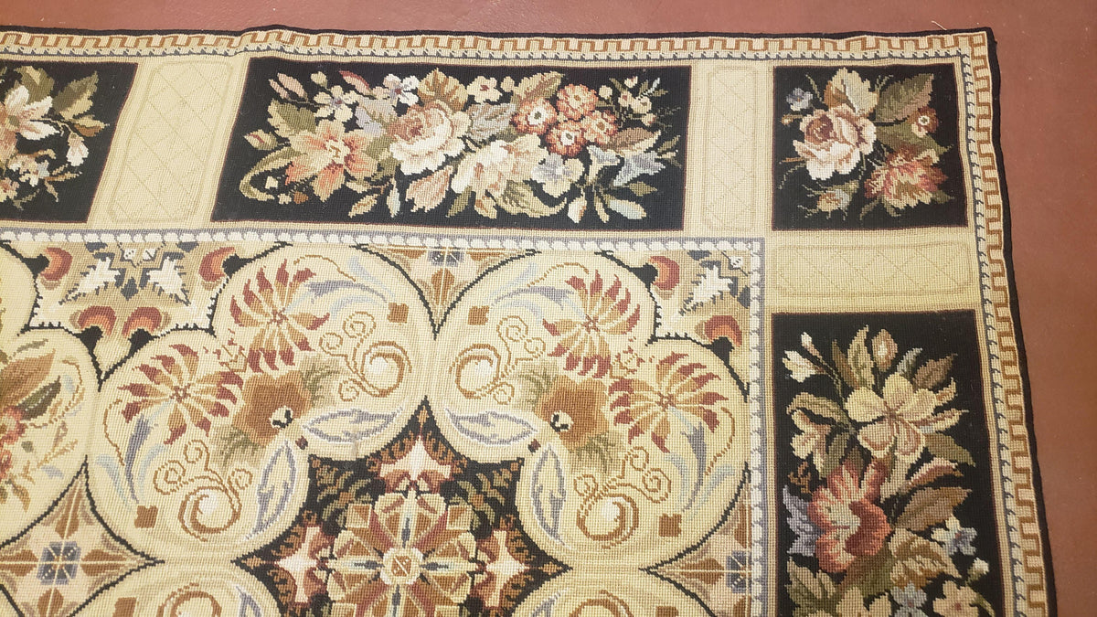 Needlepoint Rug 8x10ft Allover European Design Flowers 100% Wool Hand Knotted Aubusson Area Rug Brand New Flatweave Needle Point Carpet Chic - Jewel Rugs, view 7