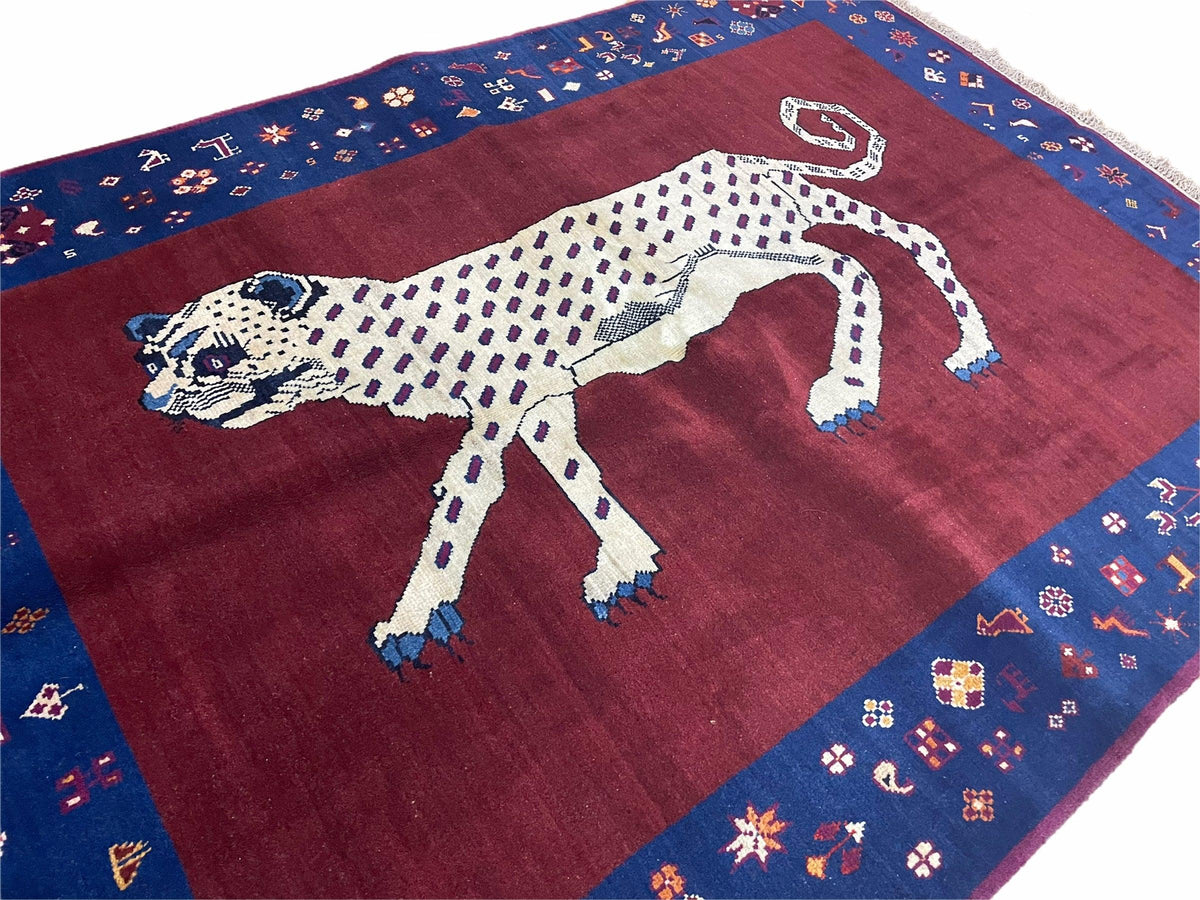 5 X 7 Handmade Zagros Wool Rug Snow White Panther Maroon Blue Organic Dyes - Jewel Rugs, view 2