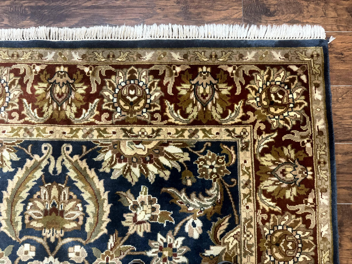 Indian Agra Rug 6x9, Floral, Traditional Rug, Dark Green Maroon Tan - Jewel Rugs, view 8