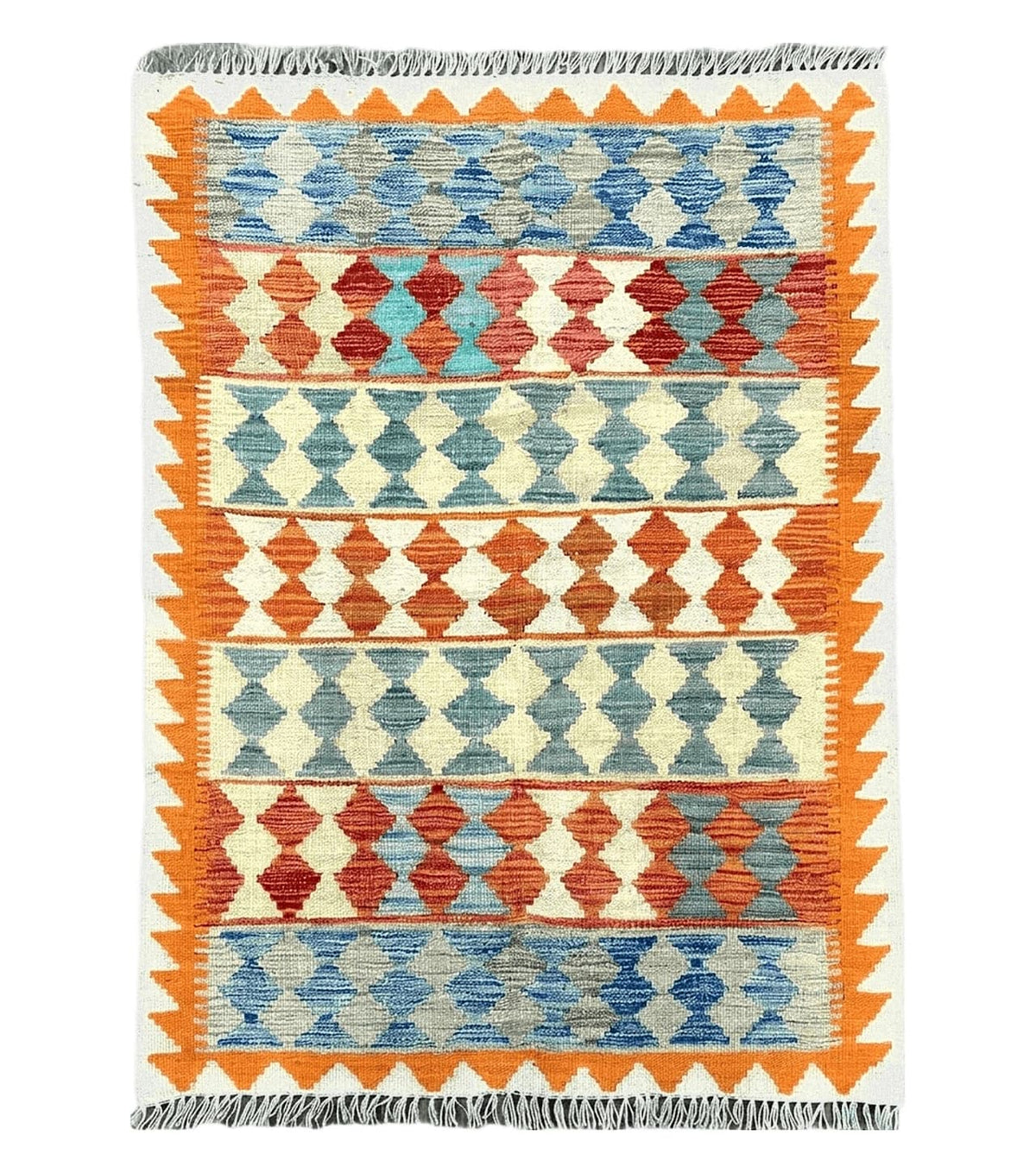 Small Chobi Kilim Rug 3x4 Colorful Diamond Kilim Small Turkish Multicolor Kilim with Diamond Pattern Wool Flatweave Nice - Jewel Rugs
