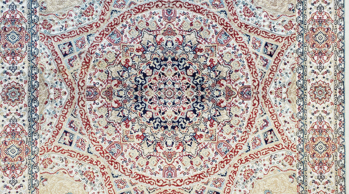 Beige & Cream Small Turkish Silk Rug, Bamboo Silk, Power-Loomed, Persian Design, High Quality, Soft Accent Rug, 3x5 ft, 2' 8" x 4' 11" - Jewel Rugs, view 4