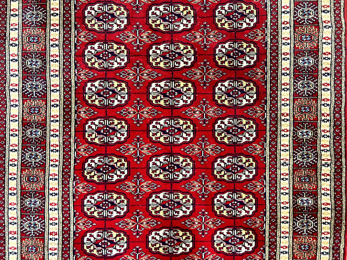 Pakistani Bokhara Rug 4x6, Red Turkoman Carpet, Finely Hand Knotted, Wool Vintage Rug - Jewel Rugs, view 5