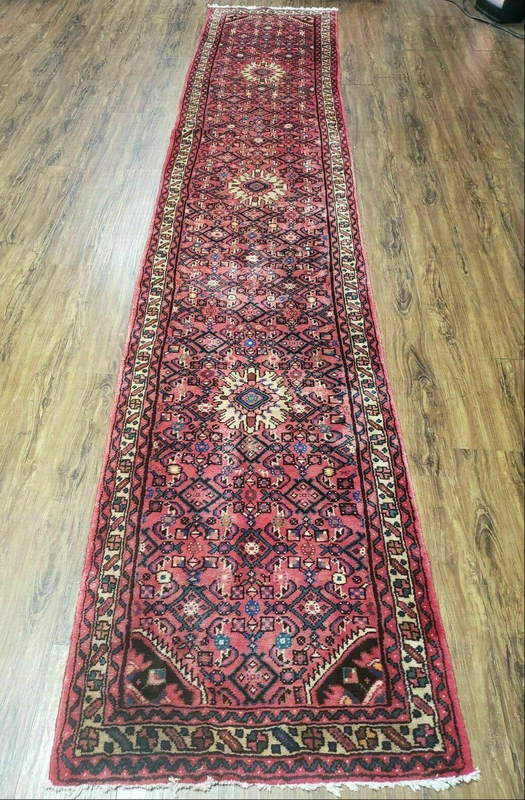 Persian Hamadan Runner Rug 2.8 x 14, Red, Vintage Handmade Wool Runner Rug - Jewel Rugs