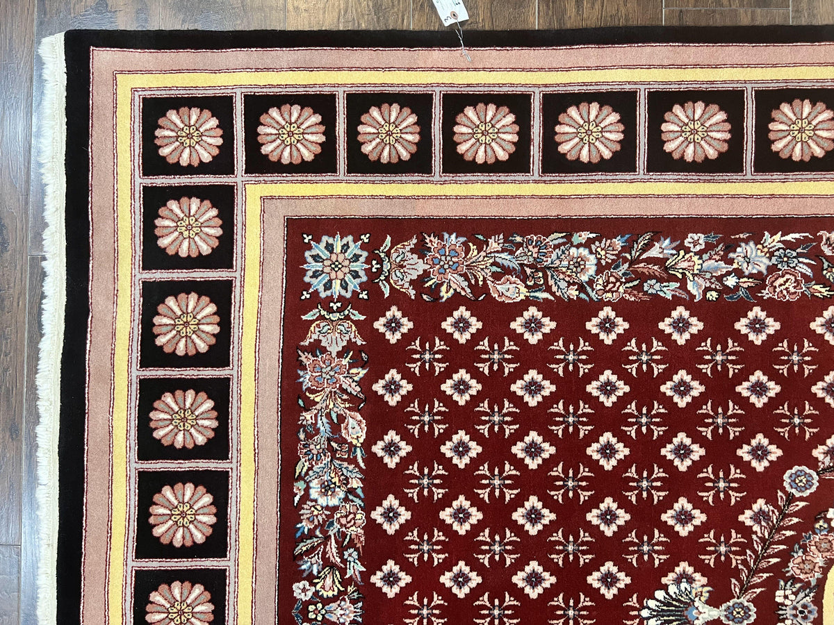 Pakistani Rug 6x9, European Aubusson Design, Wool Handmade Vintage Carpet, Dark Red, 6 x 9 Medium Sized Rug - Jewel Rugs, view 7
