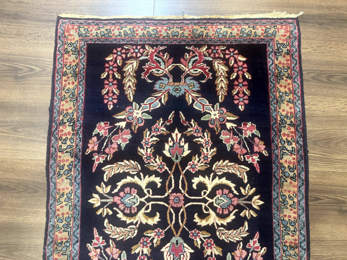 Antique Persian Kerman Rug 2.8 x 4, Navy Blue, Floral - Jewel Rugs, view 4