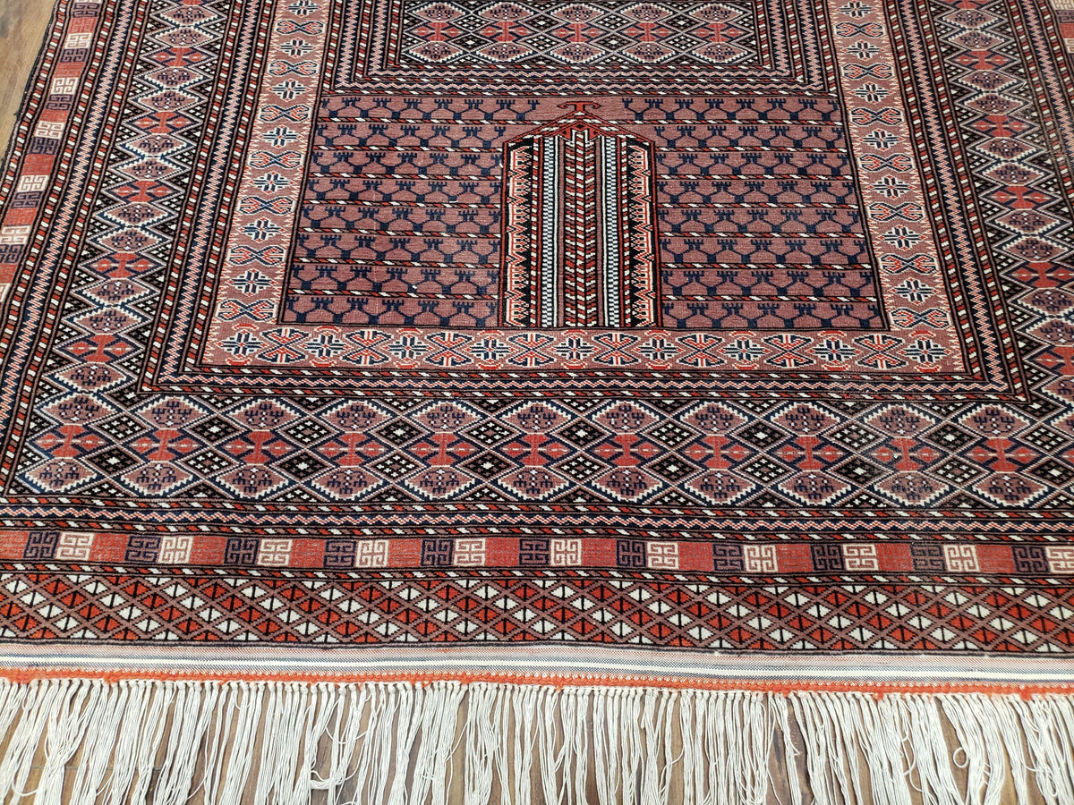 Vintage Turkoman Bokhara Rug 4x6, Four Seasons Pakistan Bukhara Turkmen Engsi Yamud Carpet, Fine Tribal Rug, Wool, Hand-Knotted, Brown, Nice - Jewel Rugs, view 7