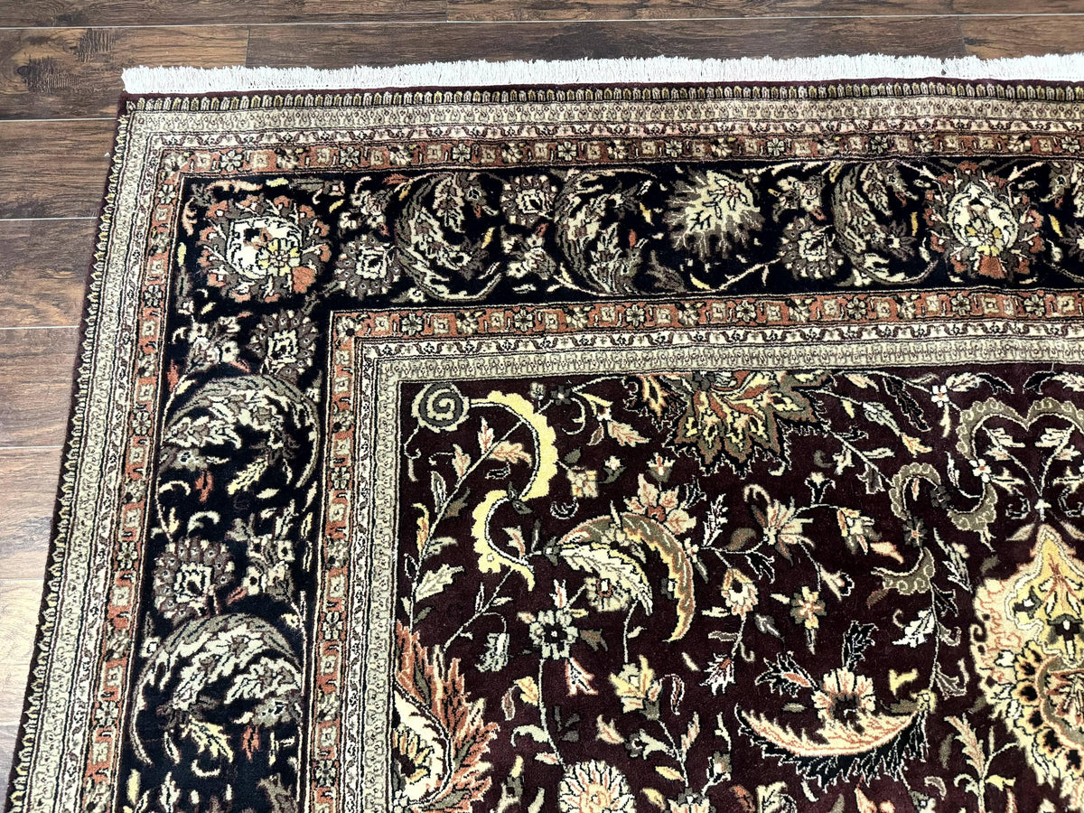 Indo Persian Rug 10x14, Floral Allover, Handmade Vintage Wool Rug, Dark Maroon/Plum and Black - Jewel Rugs, view 7