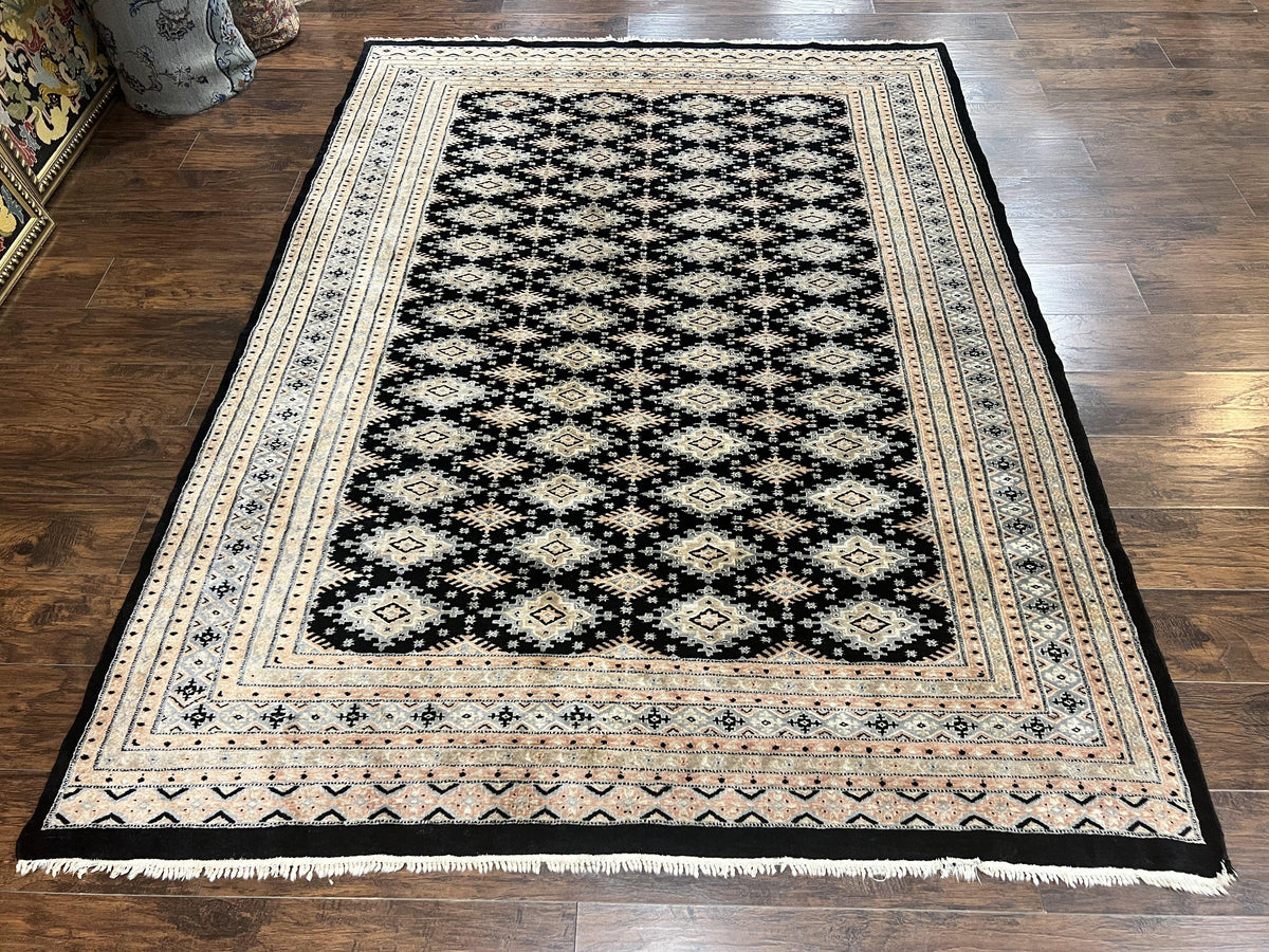 Pakistani Bokhara Rug 6x9, Hand Knotted Vintage Wool Carpet with Silk Highlights, Very Fine 320 KPSI, Medium Size - Jewel Rugs, view 13