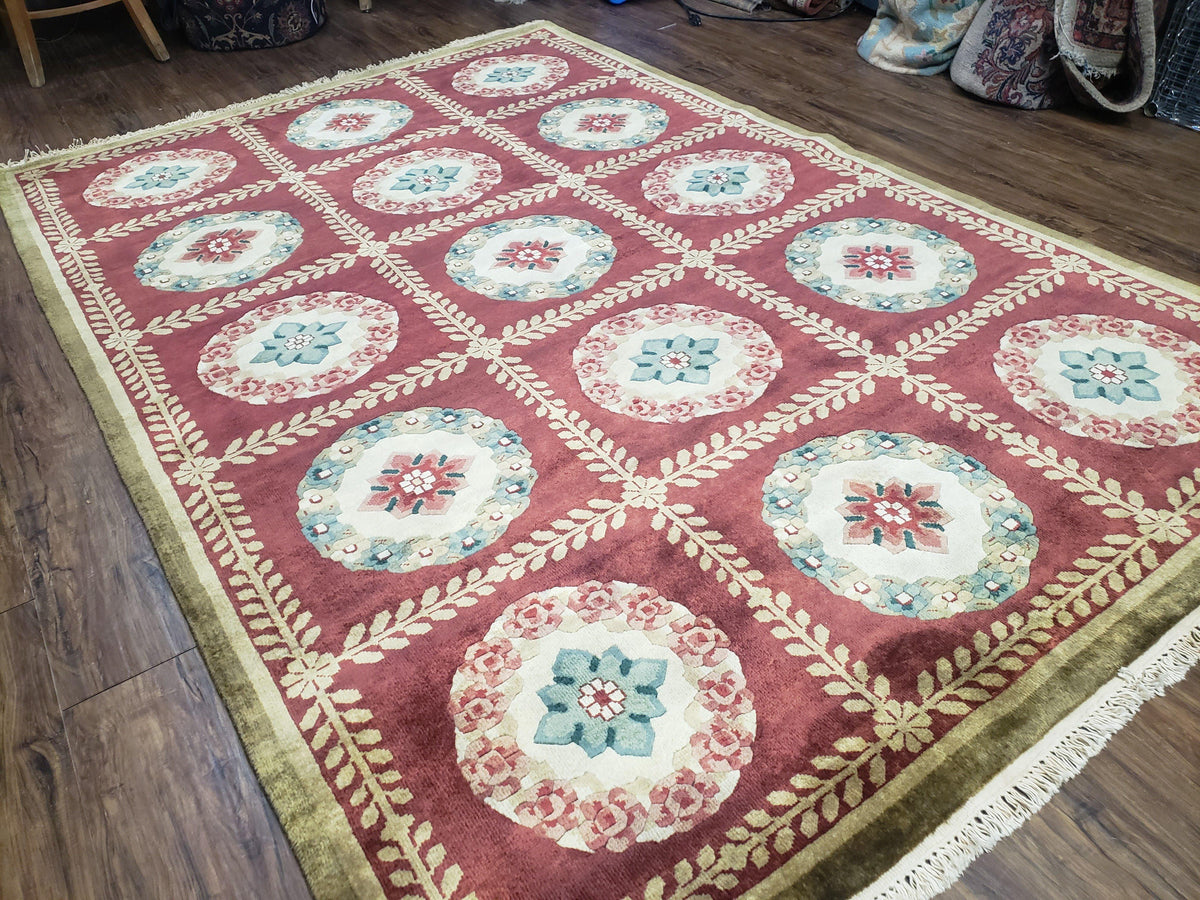 Nepalese Aubusson Panel Rug 6x9, Red & Ivory Soft Plush Tibetan Pile Rug, Wool Hand-Knotted Carpet, 6 x 9 Elegant Area Rug, Office Room Rug - Jewel Rugs, view 3