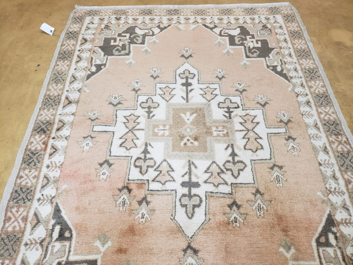 Antique Moroccan Rug 5x7 Tribal Carpet, Hand-Knotted Soft Wool Pile, 5 x 7 Area Rug, Berber Rug, Geometric Open Field Medallion, Pink Ivory - Jewel Rugs, view 4