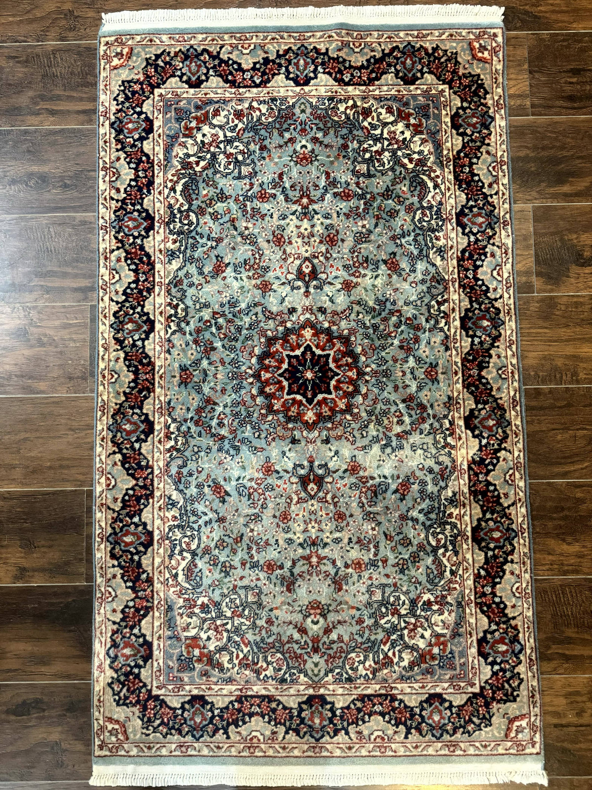 Indo Persian Kerman Rug 3x5, Light Blue, Floral Medallion - Jewel Rugs, view 13