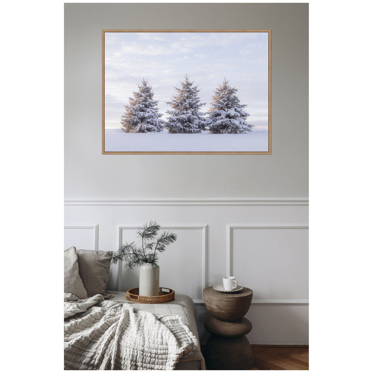 Sylvie Beaded Snowy Pine Trees Framed Canvas by Stephanie Klatt