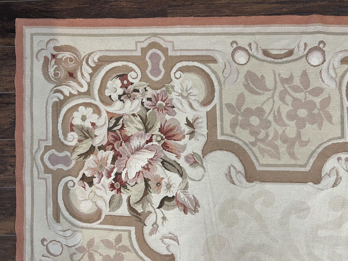 10x14 Aubusson Rug, Wool Handmade Vintage Carpet, French European Design, Elegant - Jewel Rugs, view 6