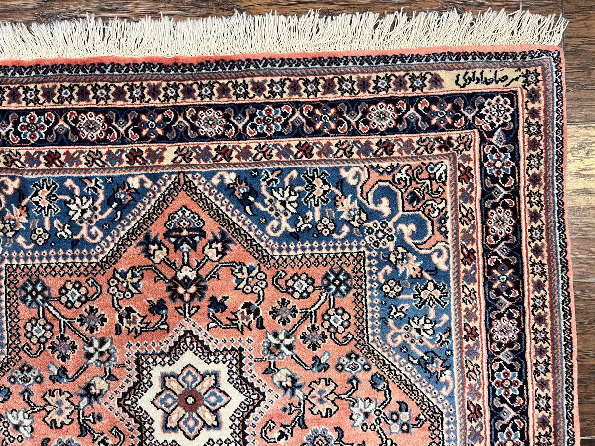 Persian Shiraz Rug 3x5, Geometric Tribal Rug, Wool Hand Knotted Vintage Carpet, Light Red & Blue, Signed by Masterweaver - Jewel Rugs, view 8